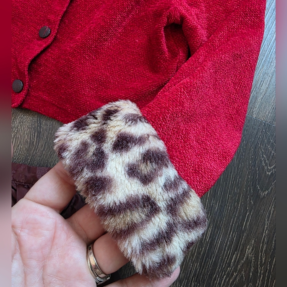 American Girl Bitty Baby vintage "Chocolate Cherry" cardigan & skirt set - Picture 6 of 11
